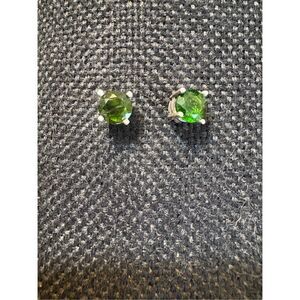 Women’s Bright Green Stud Earrings, NEW, Handmade, Sterling Silver, Helenite